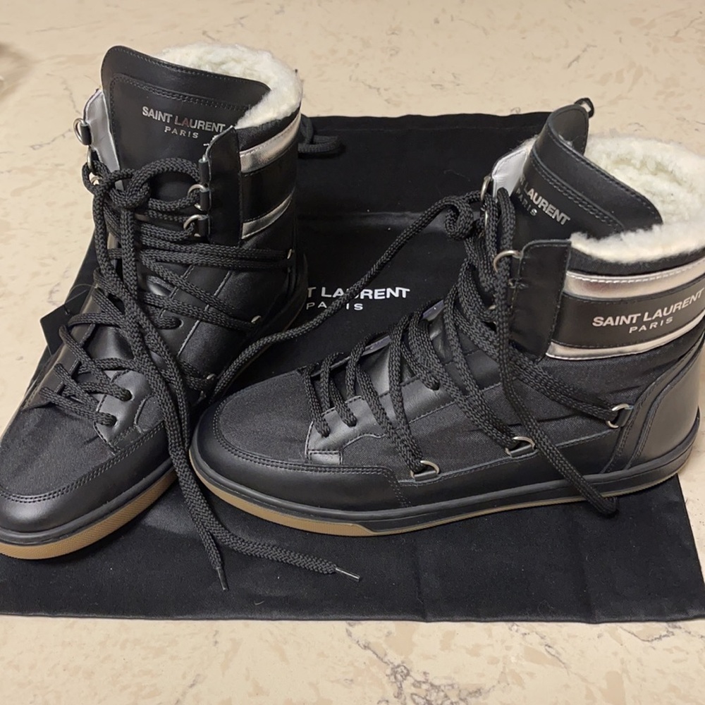 NEW Saint Laurent Ski High Top Sneaker Faux fur Snow Boots moon boots🖤